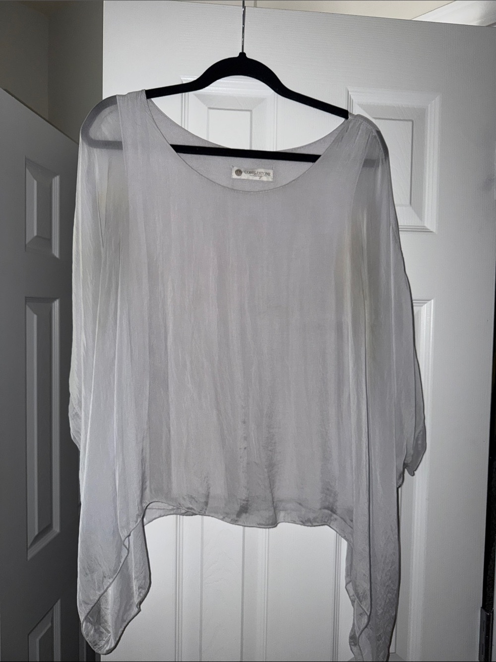 Light Gray Sheer Women's Blouse by UNKNOWN Brand - Flowing Scoop Neck Top